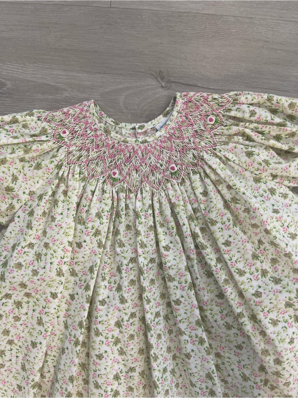 Girls Floral Smocked Bishop Dress Top - Pink & Cream
